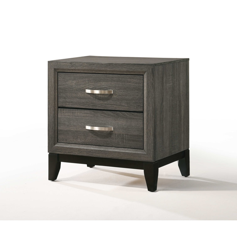 Valdemar 2-Drawer Weathered Gray Nightstand with Brushed Nickel Accents