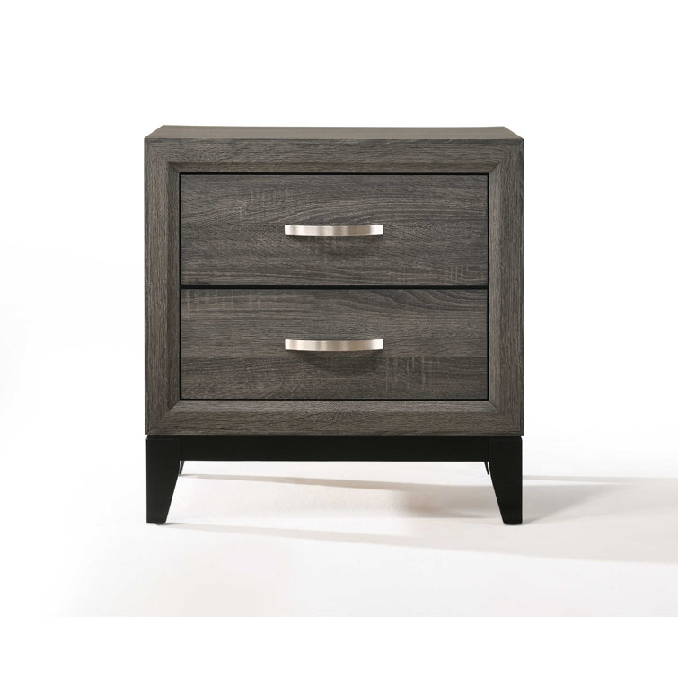 Valdemar 2-Drawer Weathered Gray Nightstand with Brushed Nickel Accents
