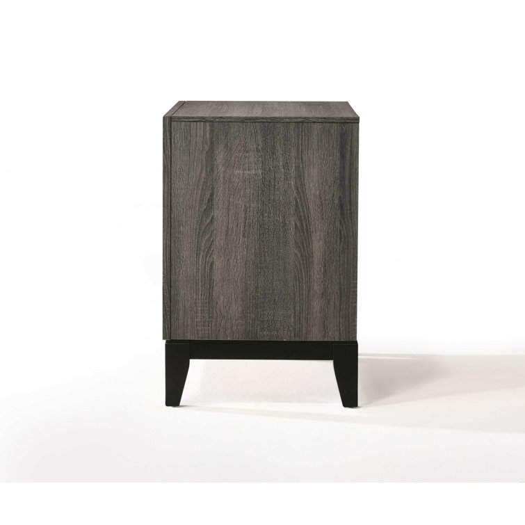 Valdemar 2-Drawer Weathered Gray Nightstand with Brushed Nickel Accents