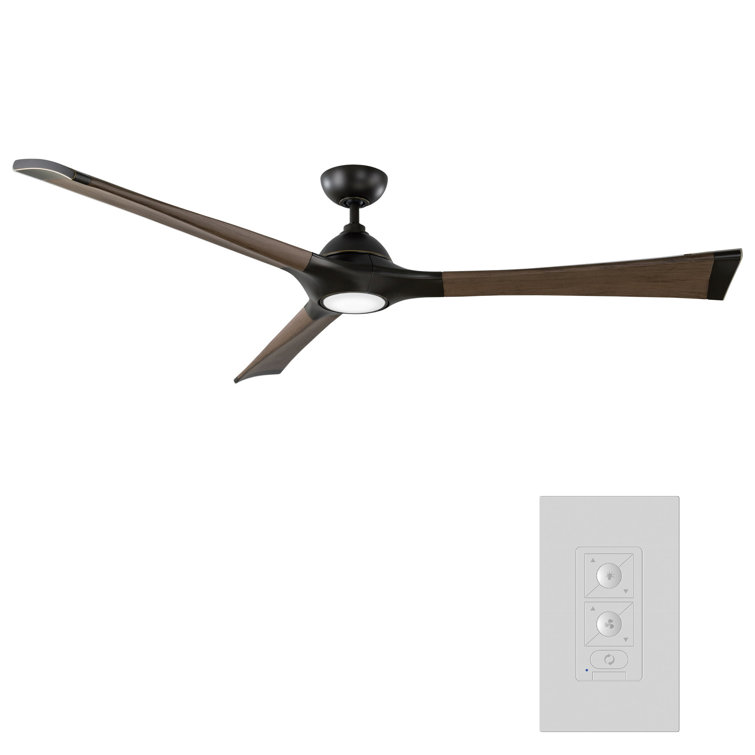 Woody 60" Matte Black and Distressed Koa Smart Ceiling Fan with LED Light