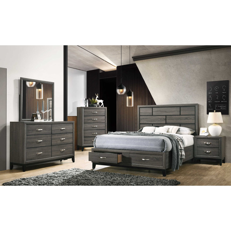 Valdemar 2-Drawer Weathered Gray Nightstand with Brushed Nickel Accents