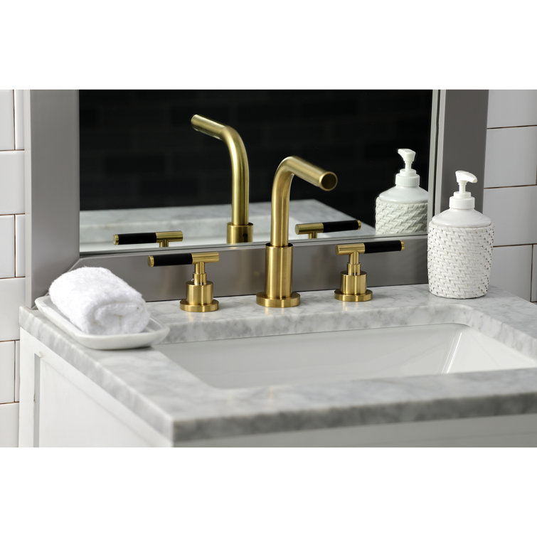 Kaiser Brushed Brass Widespread Bathroom Faucet with Drain Assembly