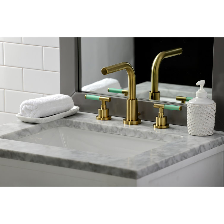 Kaiser Brushed Brass Widespread Bathroom Faucet with Drain Assembly