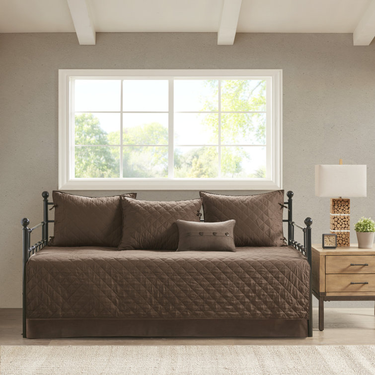 Brown Faux Suede Reversible Daybed Cover Set with Shams