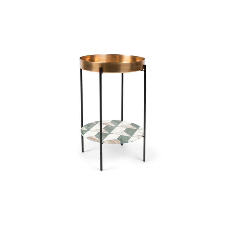 Round Marble and Brass Tray Top End Table