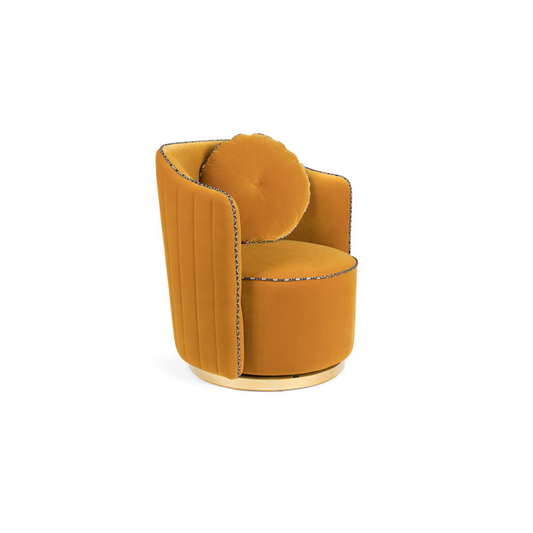 Elegant Ochre Velvet Swivel Barrel Lounge Chair