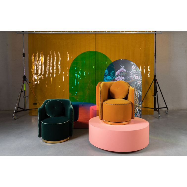 Elegant Dark Green Velvet Swivel Barrel Chair