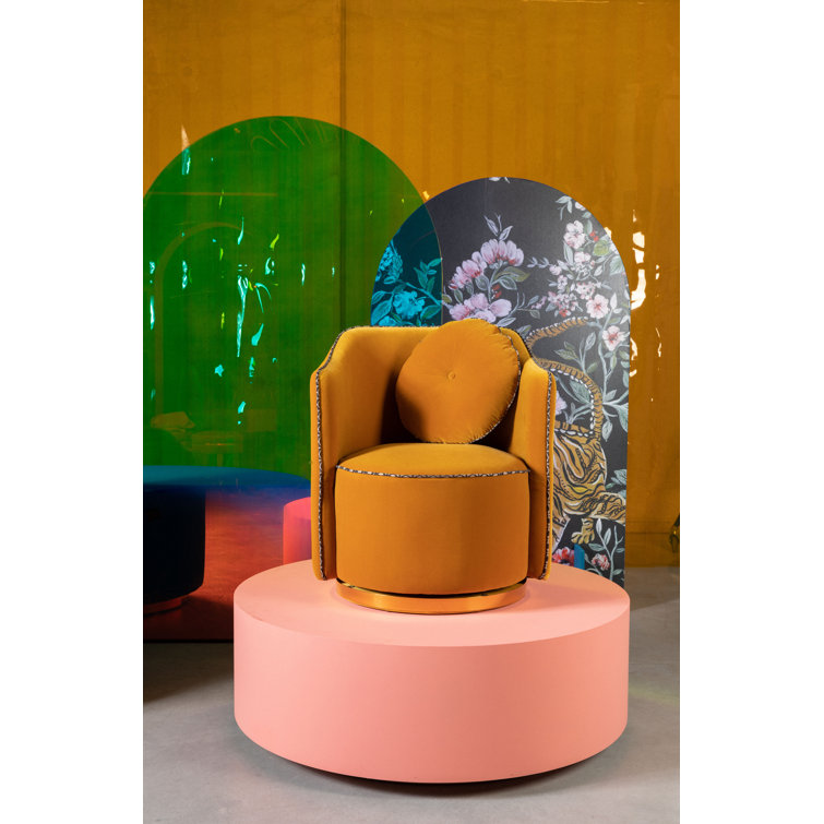 Elegant Ochre Velvet Swivel Barrel Lounge Chair