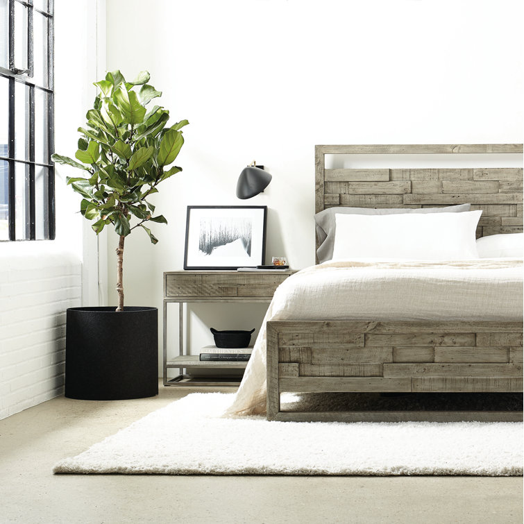 Gray Wood and Metal 1-Drawer Nightstand