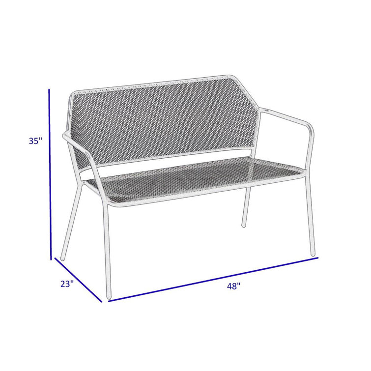 Gray Iron Outdoor Patio Bench with Mesh Design