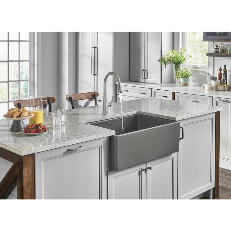 Matte Gray Fireclay Farmhouse Drop-in Single Bowl Sink