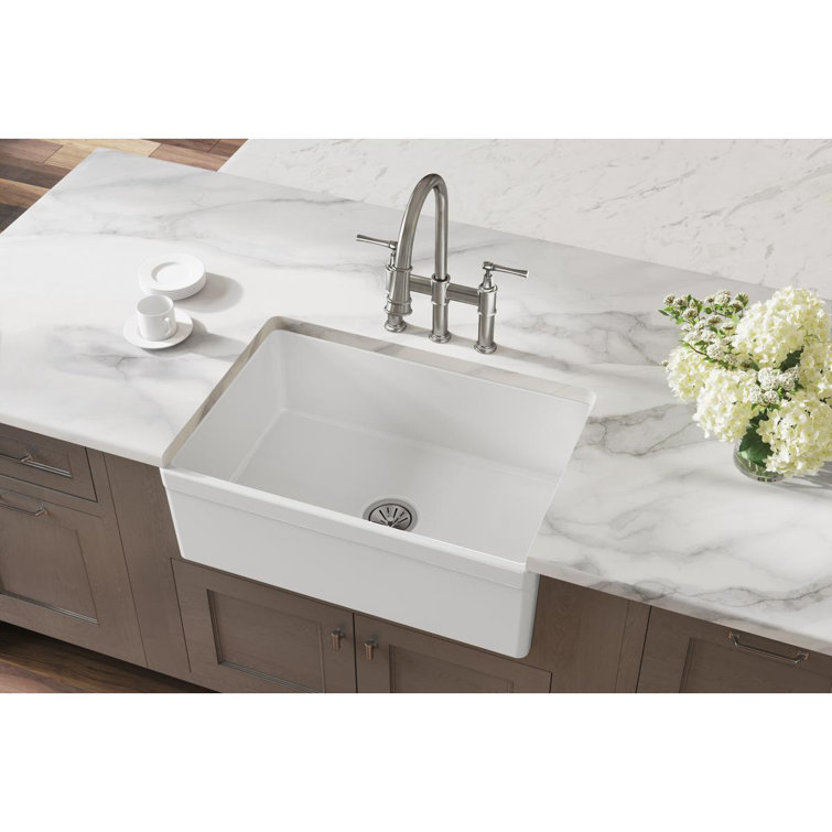 Gloss White Fireclay Farmhouse Single Bowl Kitchen Sink