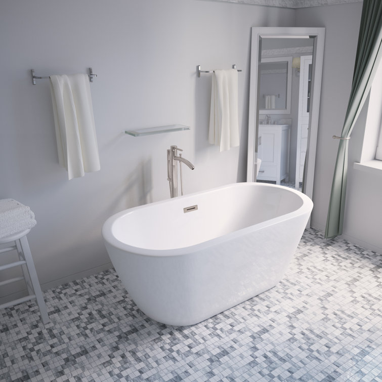 Brushed Nickel Modern Floor-Mounted Tub Filler with Hand Shower