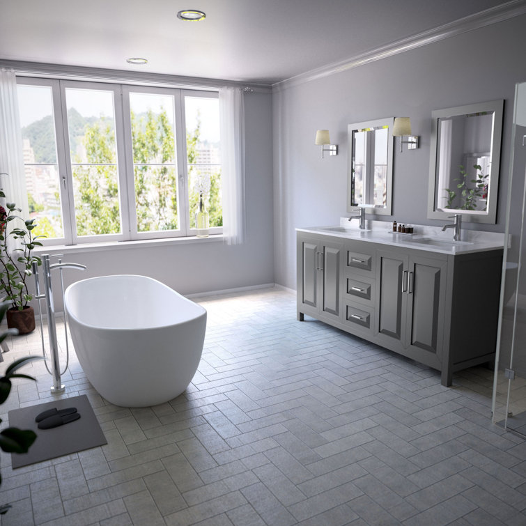 Rebecca 65" White Acrylic Freestanding Bathtub with Chrome Trim