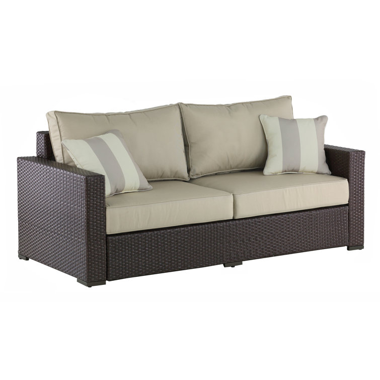 Laguna 71" Brown Wicker Outdoor Sofa with Beige Cushions