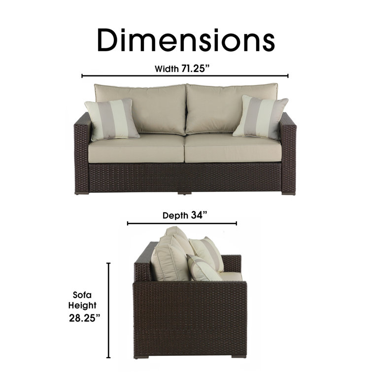 Laguna 71" Brown Wicker Outdoor Sofa with Beige Cushions