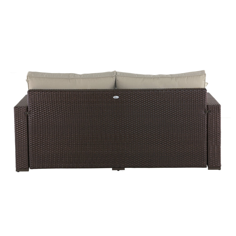 Laguna 71" Brown Wicker Outdoor Sofa with Beige Cushions