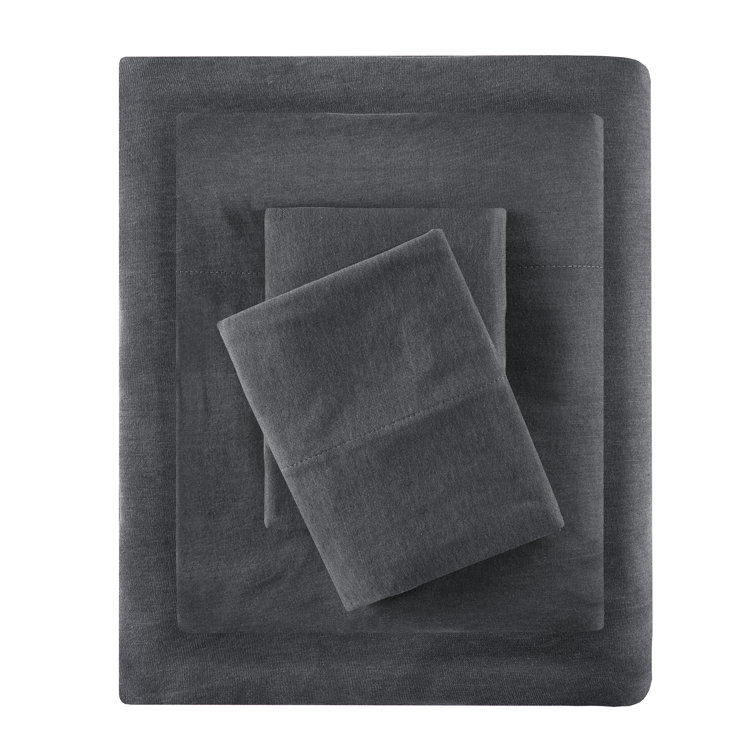 Dark Grey Full Cotton Blend Jersey Knit Sheet Set