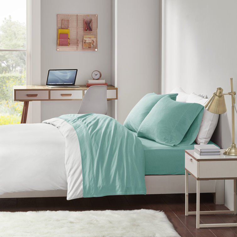 White Twin Polyester Jersey Knit Sheet Set