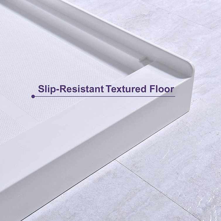 48" White Rectangular Shower Pan with Matte Black Drain Cover