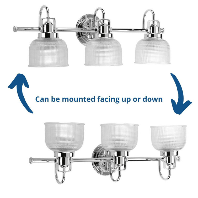 Archie Polished Chrome 3-Light Bath Vanity Fixture with Prismatic Glass Shades