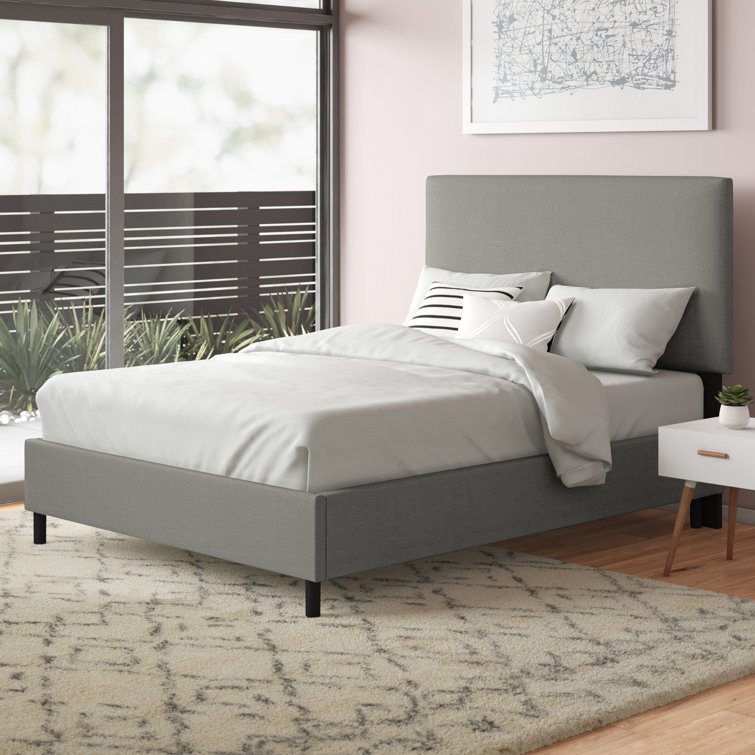 Twin Linen Sandstone Upholstered Bed with Pine Frame