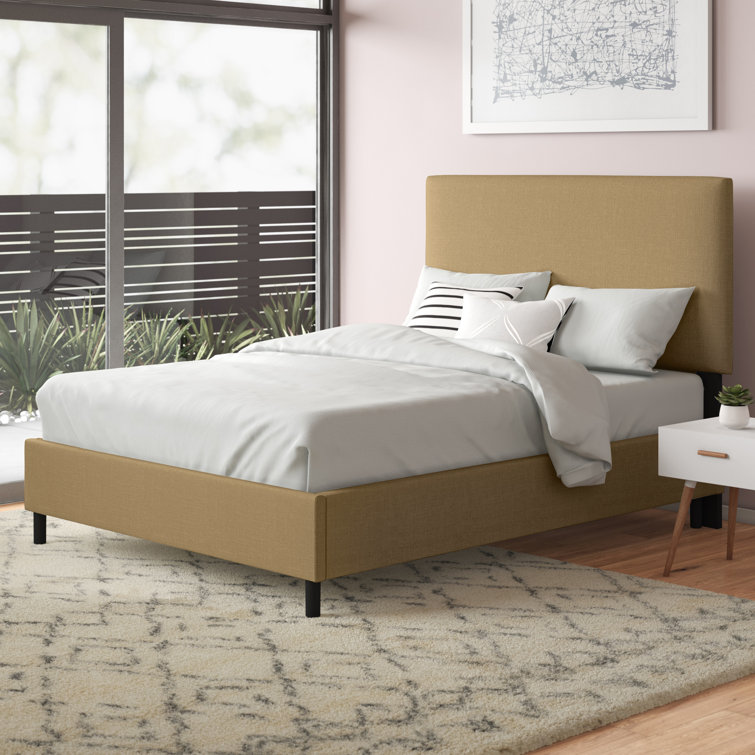 Twin Linen Sandstone Upholstered Bed with Pine Frame