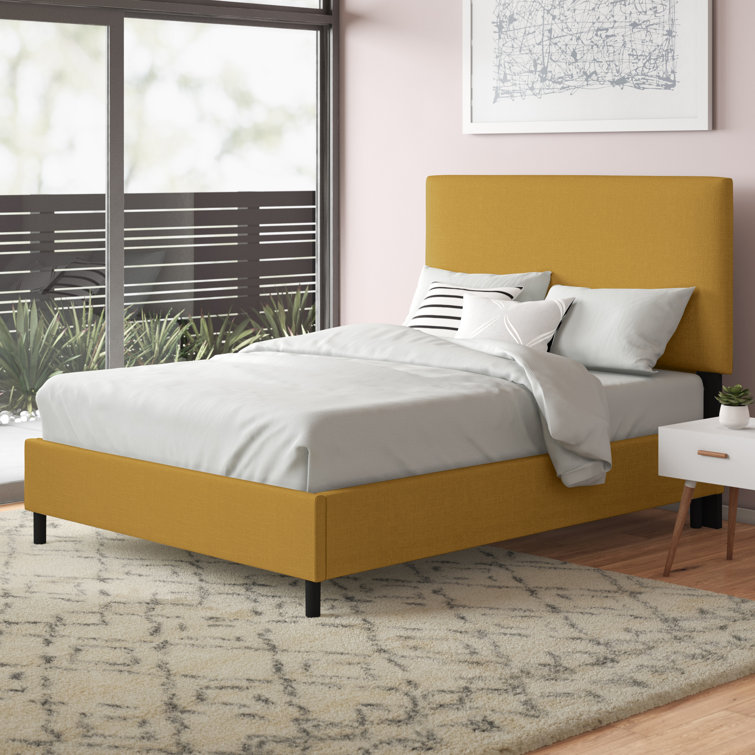 Twin Linen Sandstone Upholstered Bed with Pine Frame