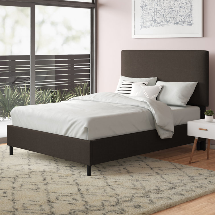 Twin Linen Sandstone Upholstered Bed with Pine Frame