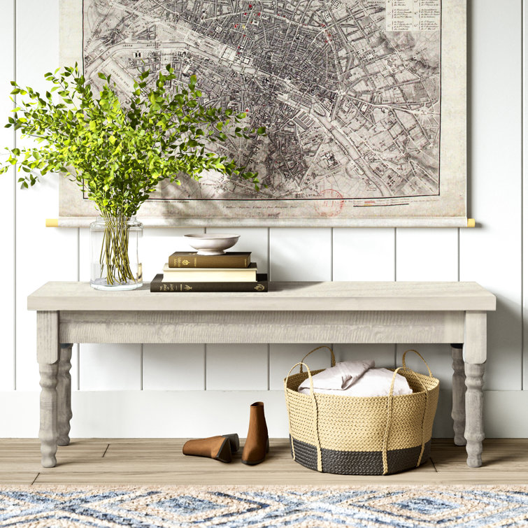 Valerie Off-White Solid Pine Wood Farmhouse Bench