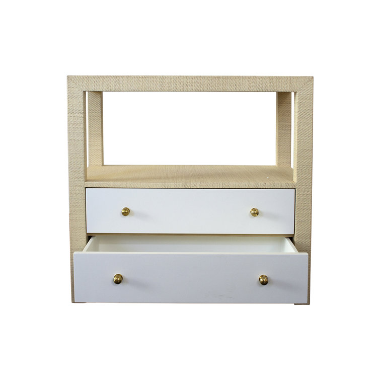 Natural Grasscloth and White 2-Drawer Rectangular End Table