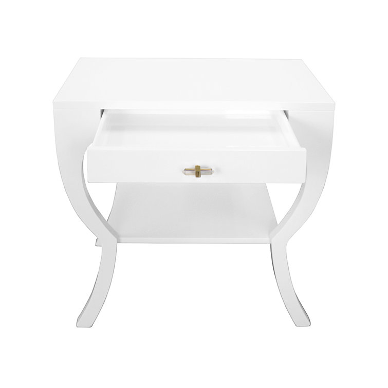 Sonya Glossy White Lacquered Wood End Table with Acrylic Hardware