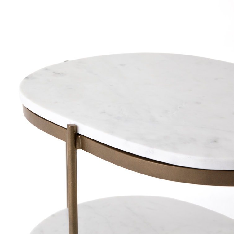 Marlow Antique Brass and White Marble Oval Nightstand