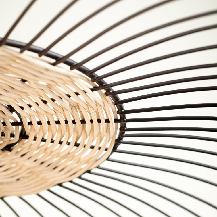 Parasol Matte Black Iron & Rattan 23.75" Pendant Light