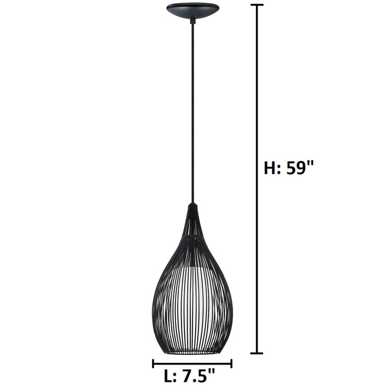 Razoni 59'' Black Metal Cast Cage Mini Pendant with Opal Glass