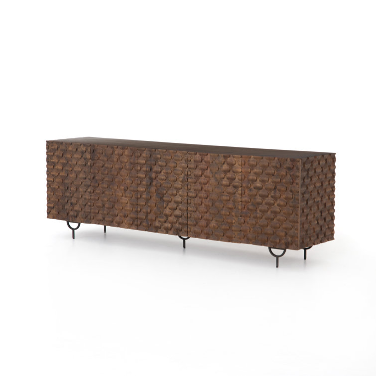 Antique Brown Mango Wood Media Console with Iron Legs