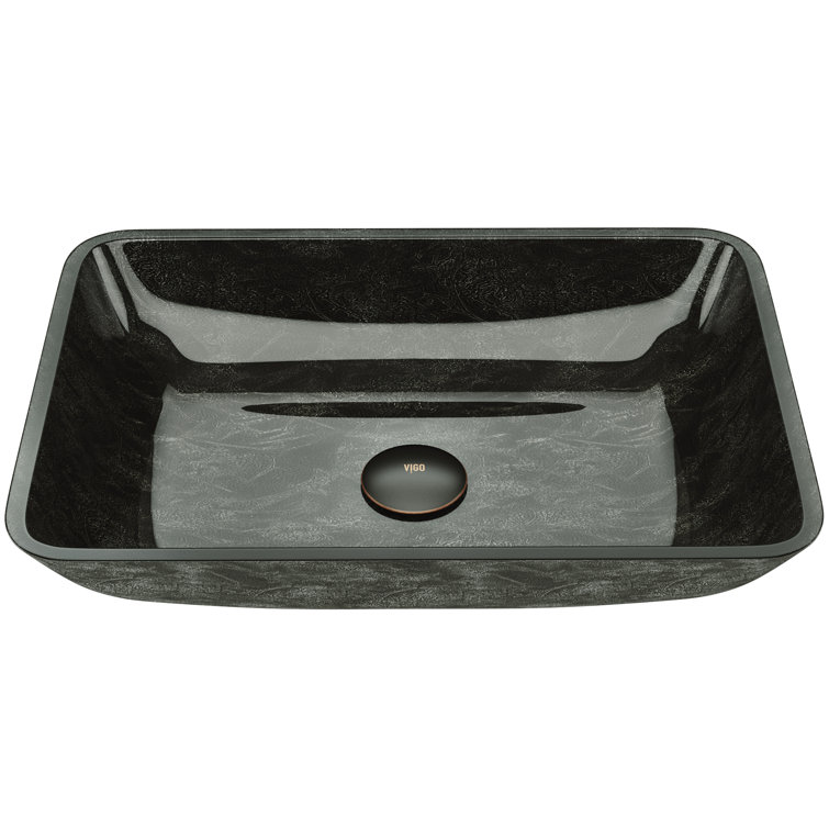 Gray Onyx Rectangular Glass Vessel Sink, 18" x 13"