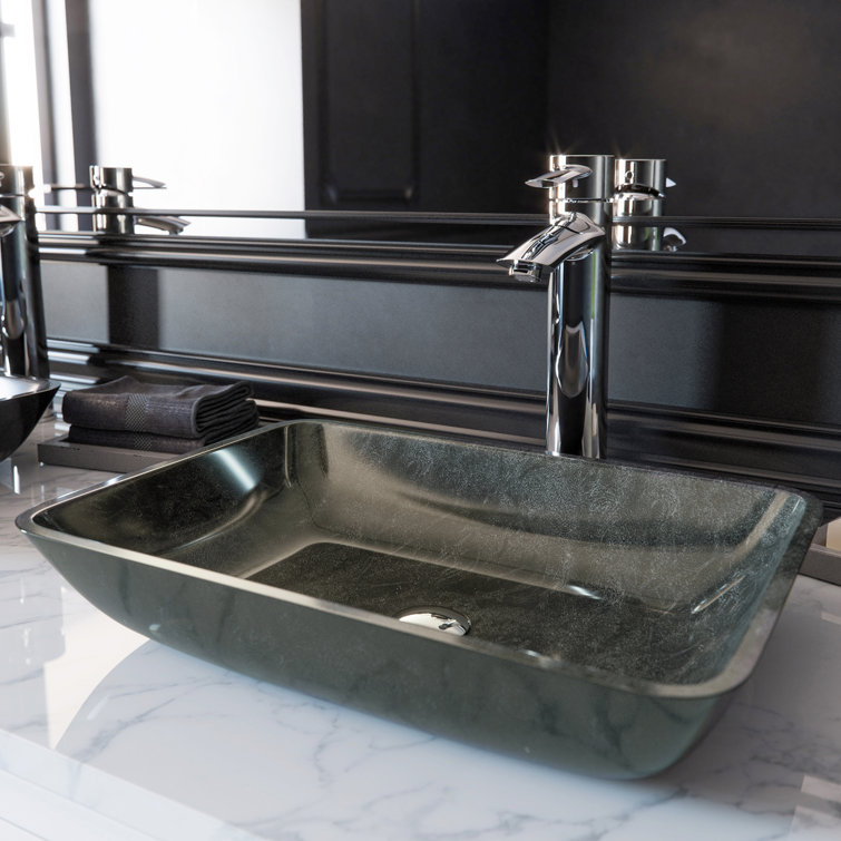 Gray Onyx Rectangular Glass Vessel Sink, 18" x 13"