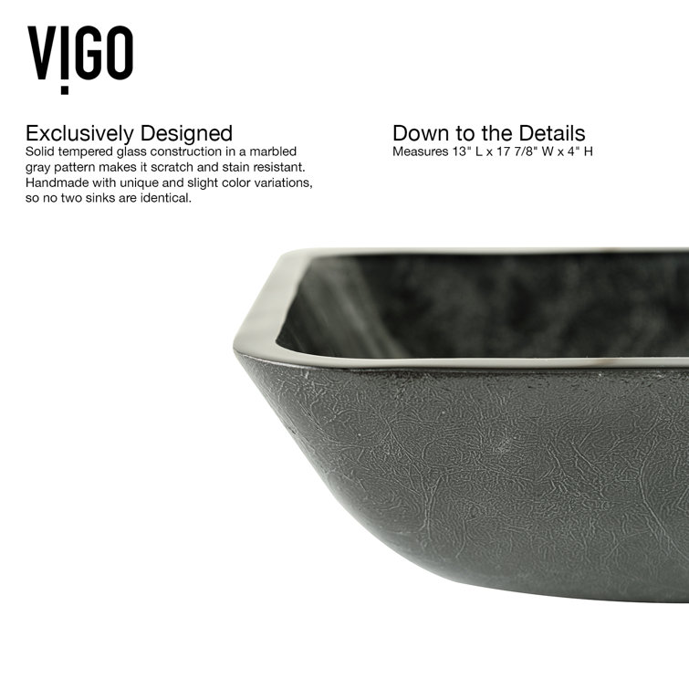 Gray Onyx Rectangular Glass Vessel Sink, 18" x 13"