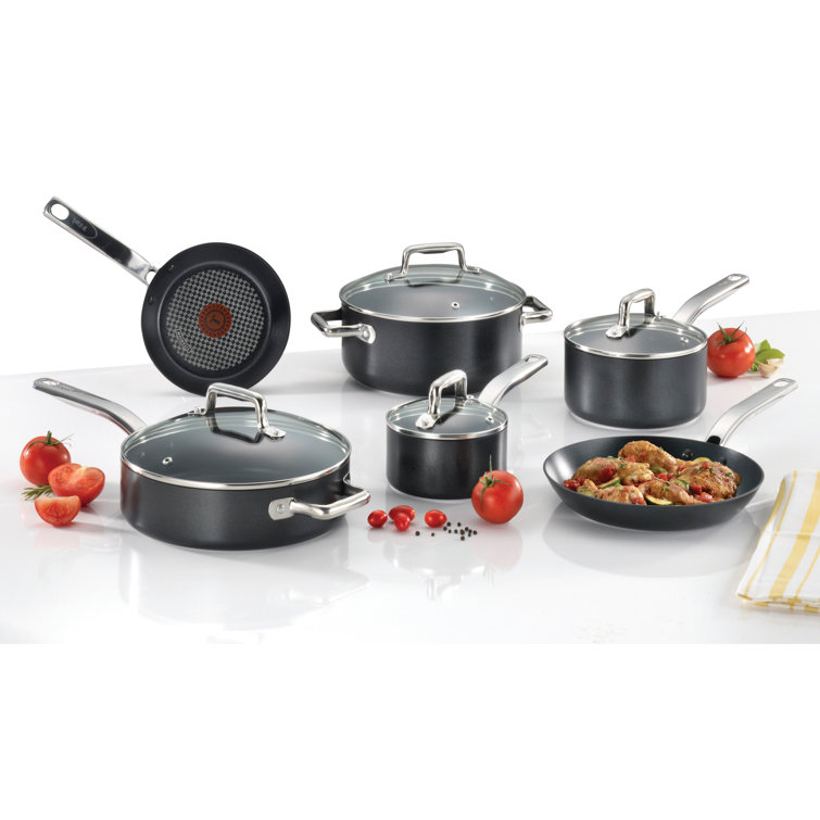 Black Nonstick Aluminum Cookware Set with Stainless Steel Handles, 10-Piece