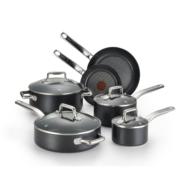 Black Nonstick Aluminum Cookware Set with Stainless Steel Handles, 10-Piece