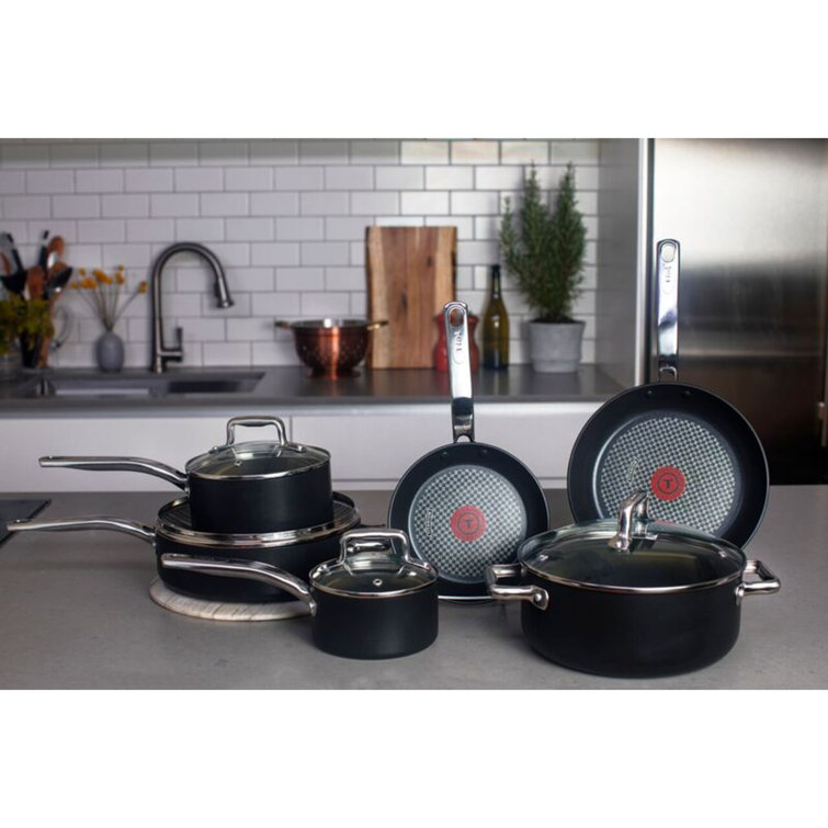 Black Nonstick Aluminum Cookware Set with Stainless Steel Handles, 10-Piece
