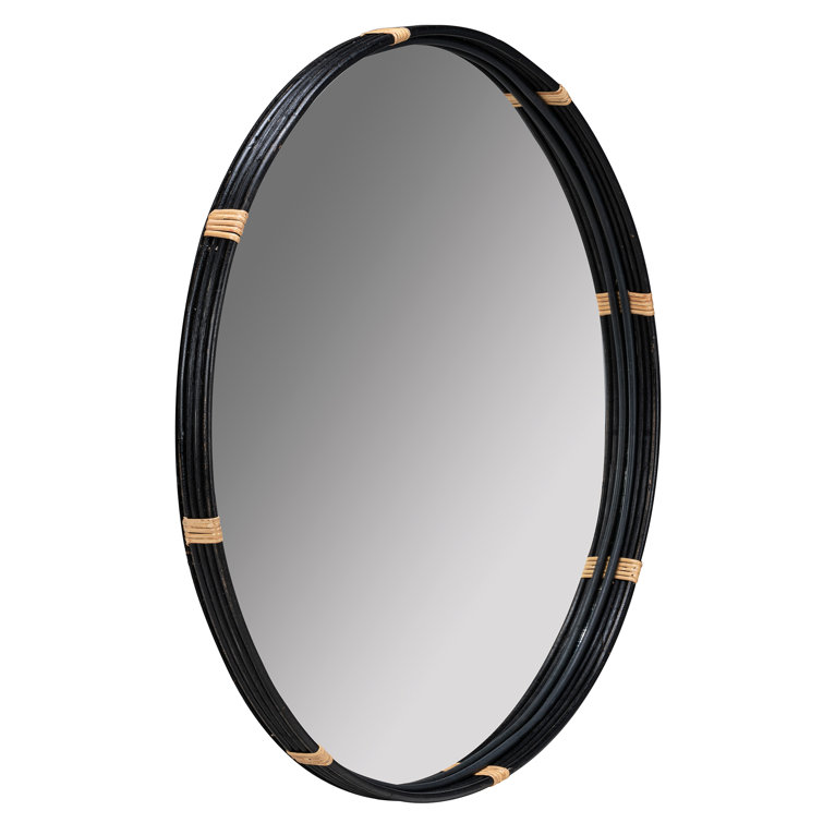 Evan 34.5'' Black Modern Industrial Round Wood Wall Mirror