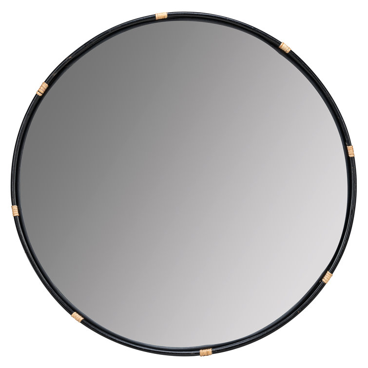 Evan 34.5'' Black Modern Industrial Round Wood Wall Mirror