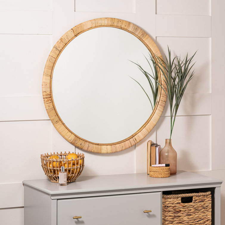 Blaise 34.5" Natural Rattan Round Wall Mirror
