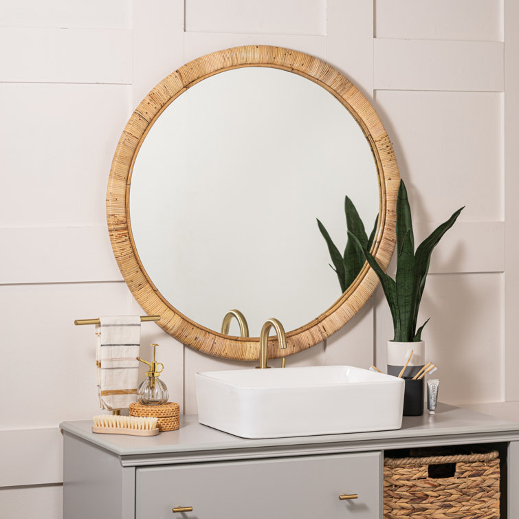 Blaise 34.5" Natural Rattan Round Wall Mirror