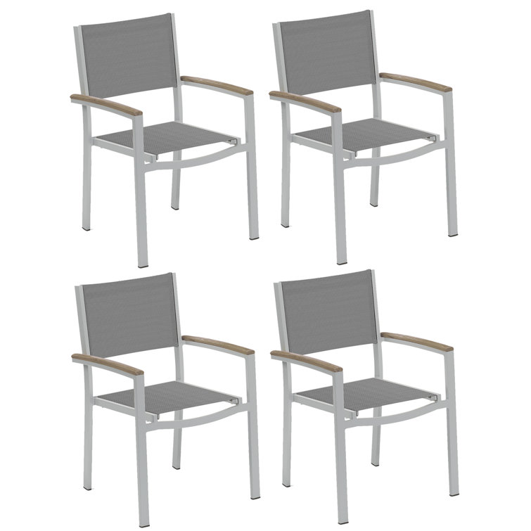 Flint Frame Titanium Basketweave Sling Dining Chair Set of 4