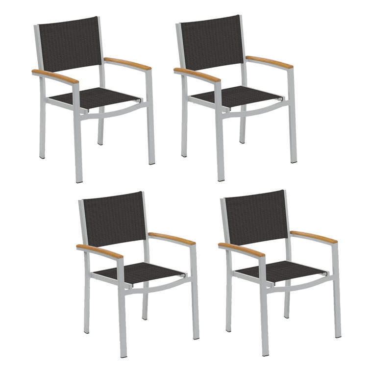 Flint and Black Aluminum Sling Patio Dining Chairs, Set of 2