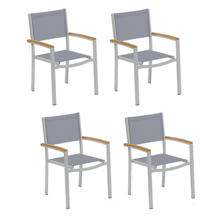 Travira Natural Sling Armchairs with Flint Aluminum Frame, Set of 4