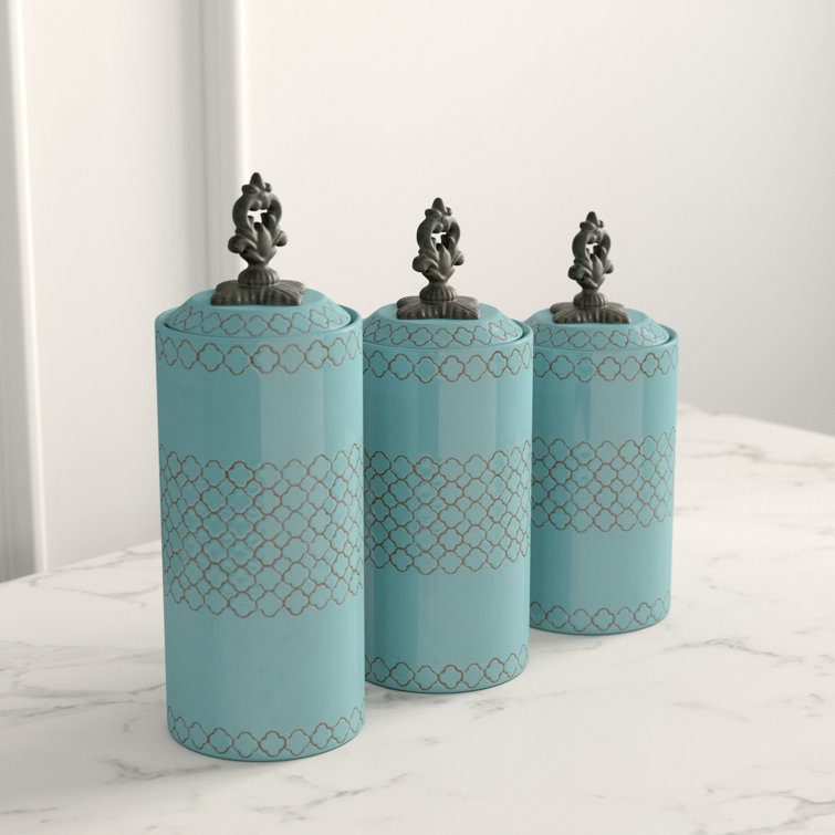 Elegant Blue Antique Ceramic Kitchen Canister 3-Piece Set
